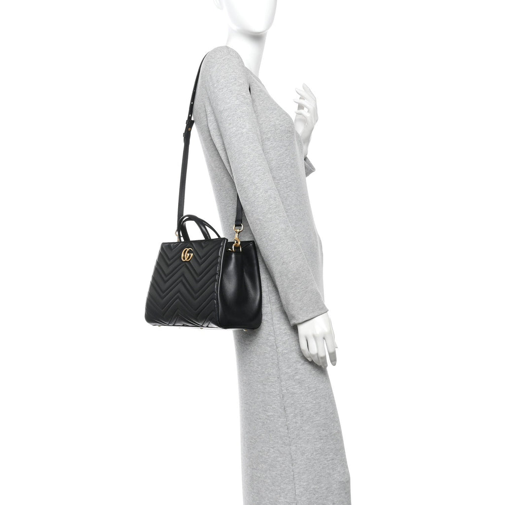 Calfskin Matelasse Small GG Marmont Tote Black