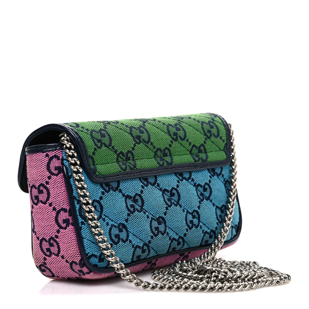 Monogram Multicolor Matelasse Diagonal Super Mini GG Marmont Shoulder Bag Green Blue Yellow Light Blue Pink