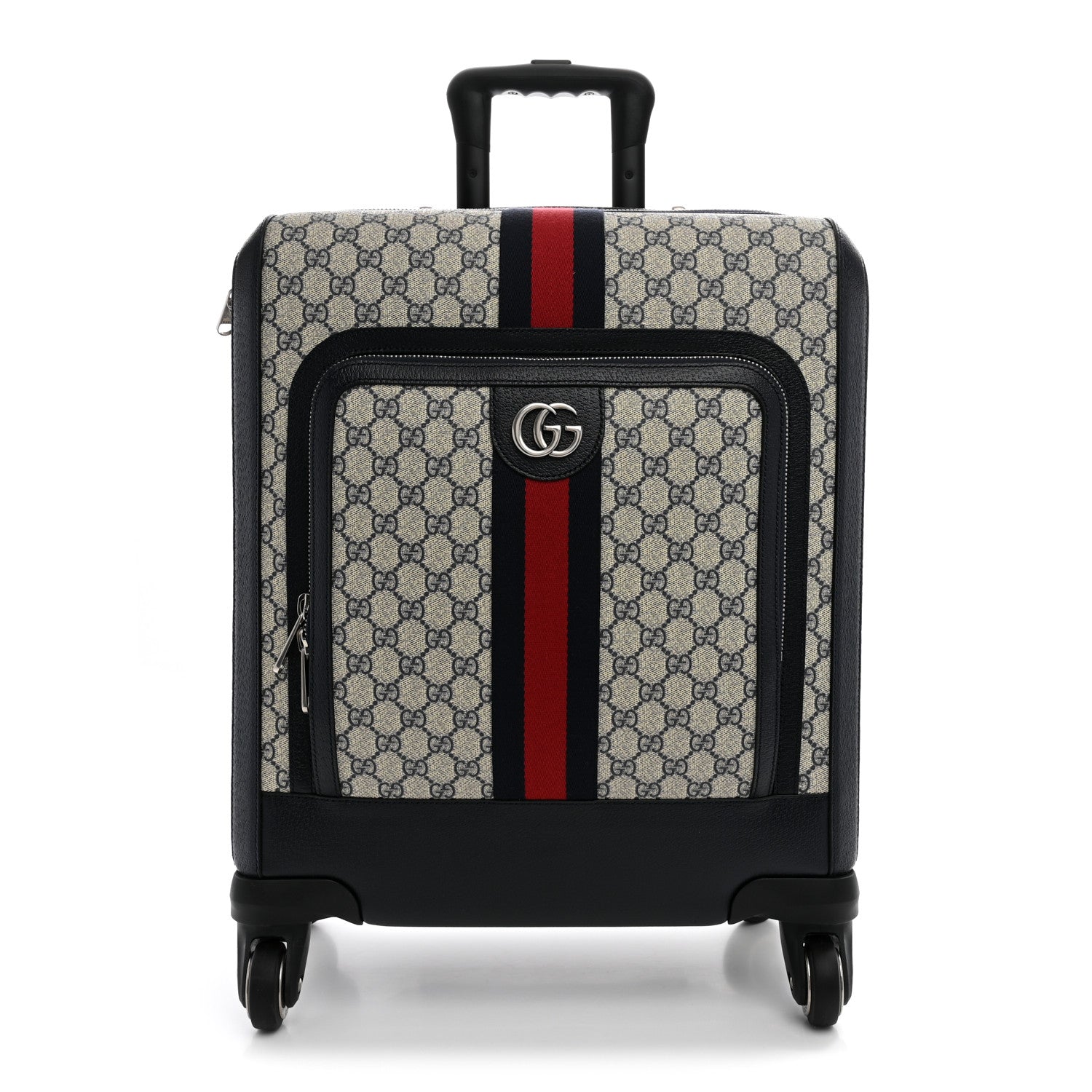 GG Supreme Monogram Textured Dollar Calfskin Web Small Savoy Cabin Trolley Beige Blue