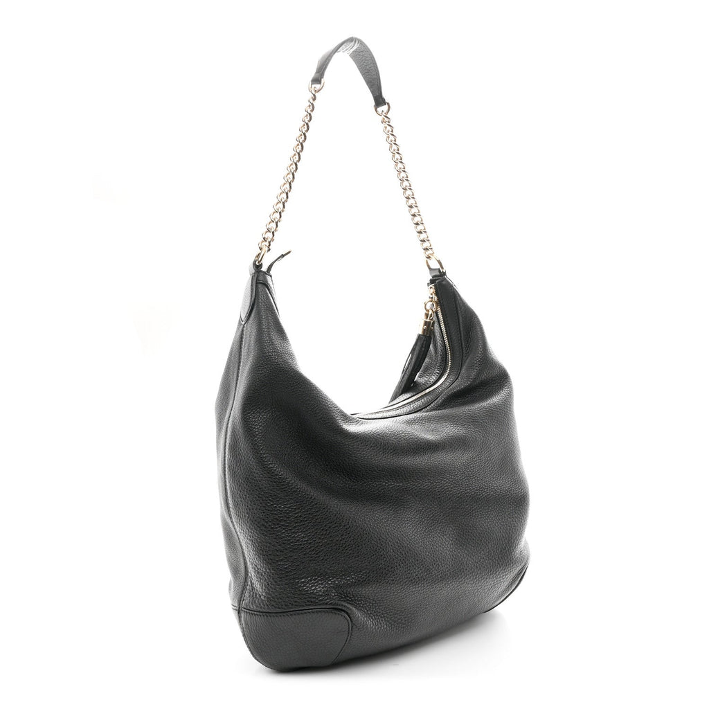 Pebbled Calfskin Medium Soho Chain Hobo Black