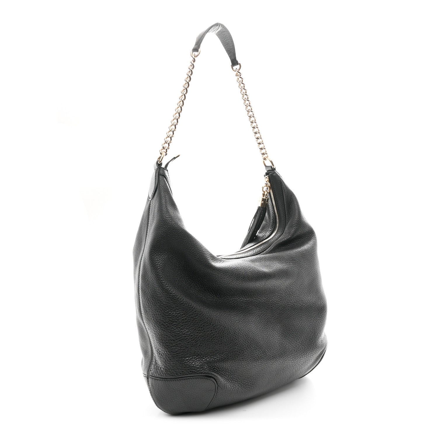 Pebbled Calfskin Medium Soho Chain Hobo Black