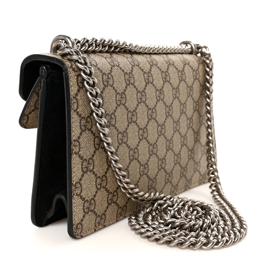 GG Supreme Monogram Suede Crystal Small Dionysus Shoulder Bag Beige Ebony Black