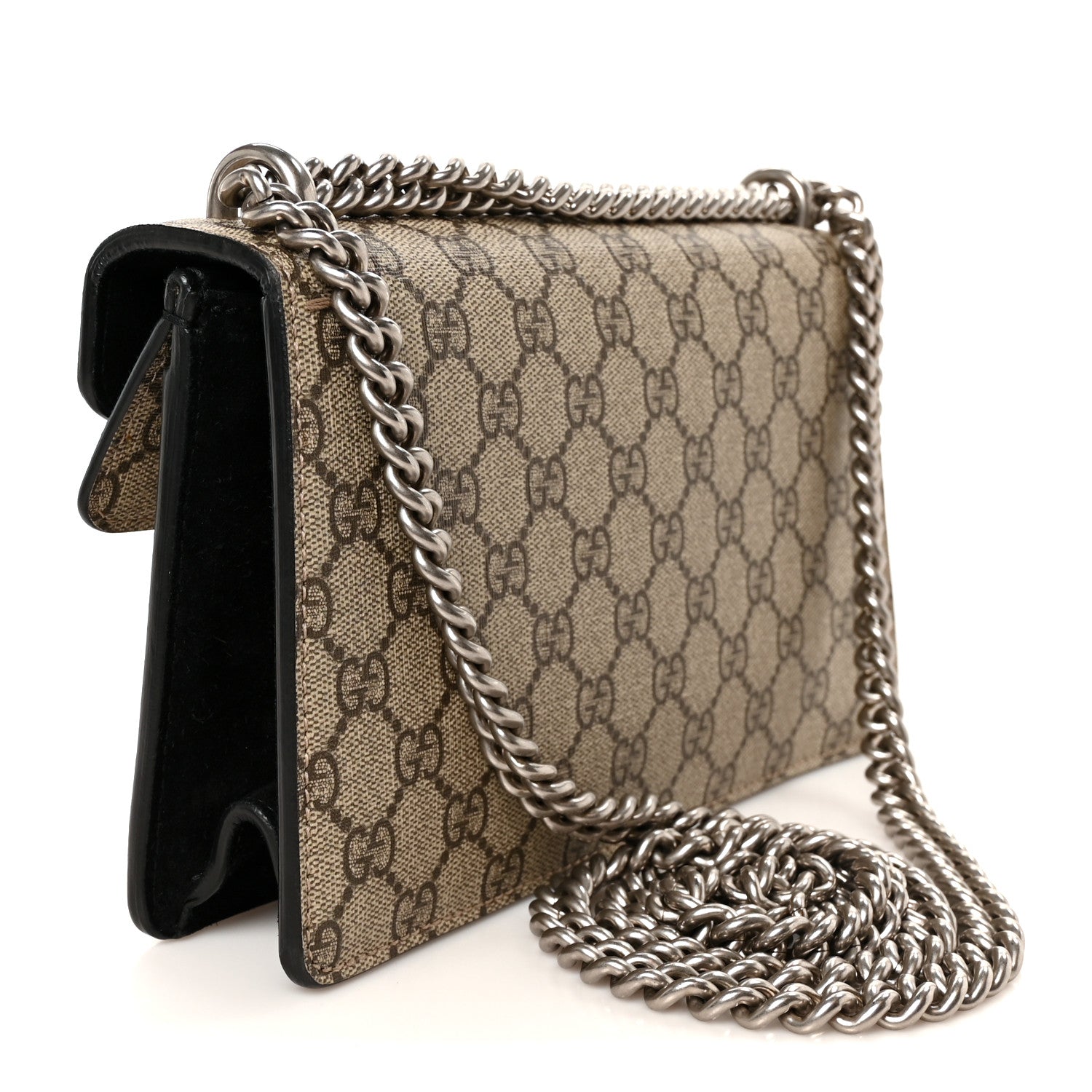 GG Supreme Monogram Suede Crystal Small Dionysus Shoulder Bag Beige Ebony Black