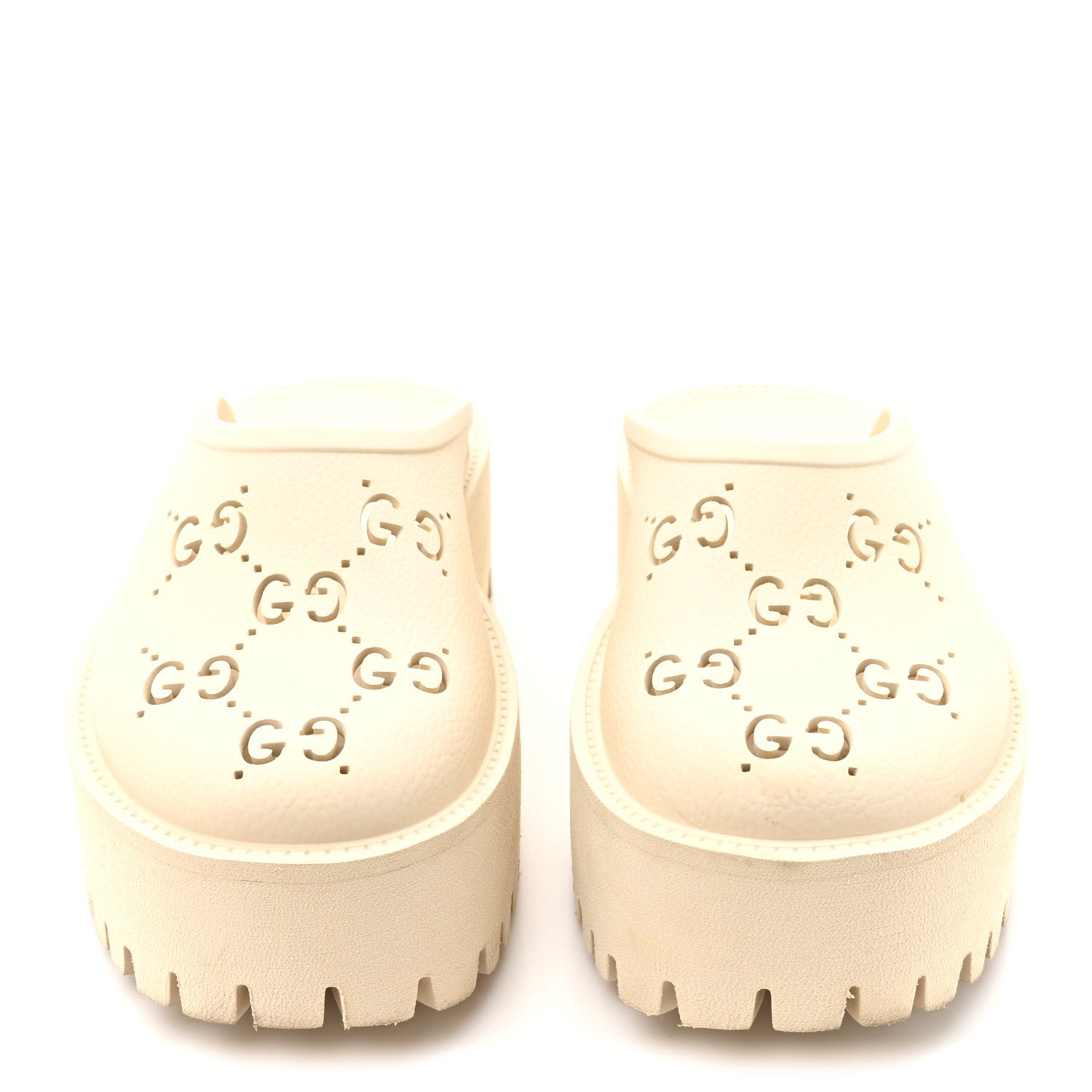Rubber Monogram GG Go Through Platform Slide Clogs 38 Mystic White