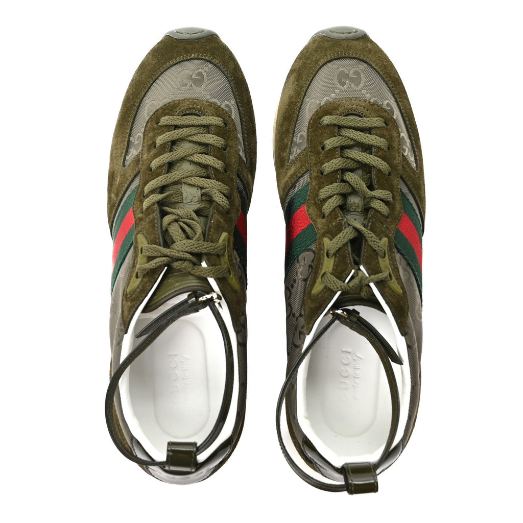GG Suede Monogram Web Re-Motion Sneakers 38.5 Dark Green