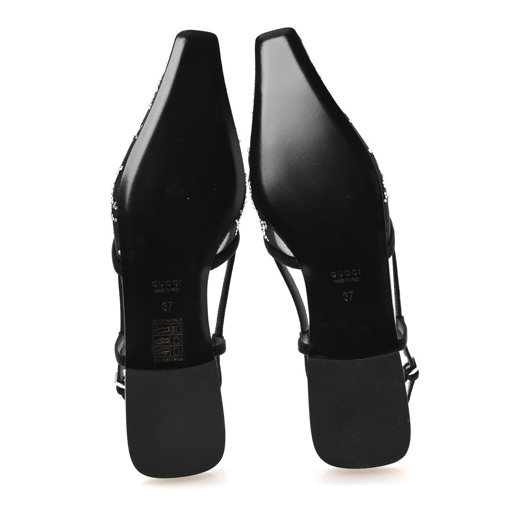 Tela Retino Kid Scamosciato Crystal GG Monogram Square G Slingback Flat 37 Black
