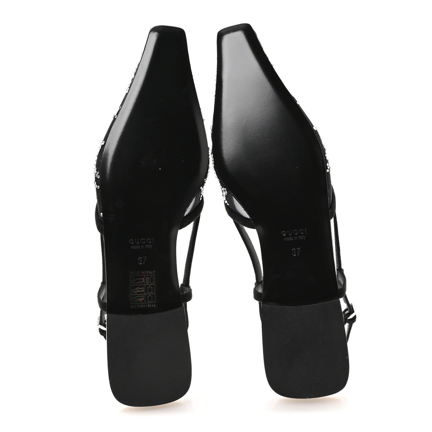 Tela Retino Kid Scamosciato Crystal GG Monogram Square G Slingback Flat 37 Black