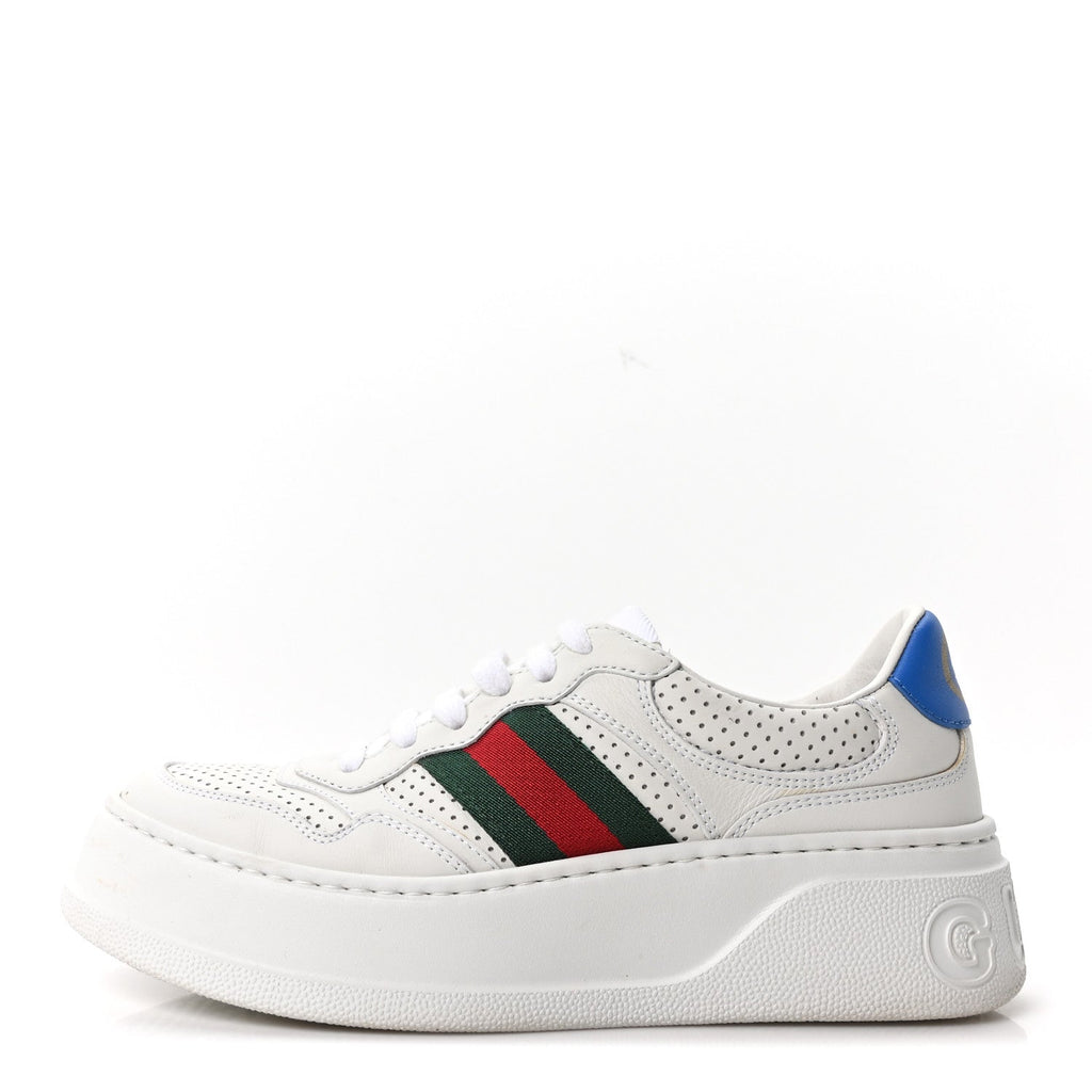 Calfskin Web Perforated Womens Platform 55mm Sneakers 37.5 White Bright Splash