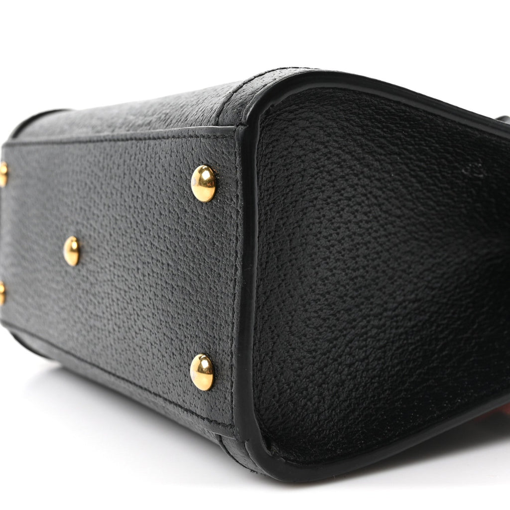 Textured Dollar Calfskin Web Mini Diana Tote Bag Black Dusty Grey