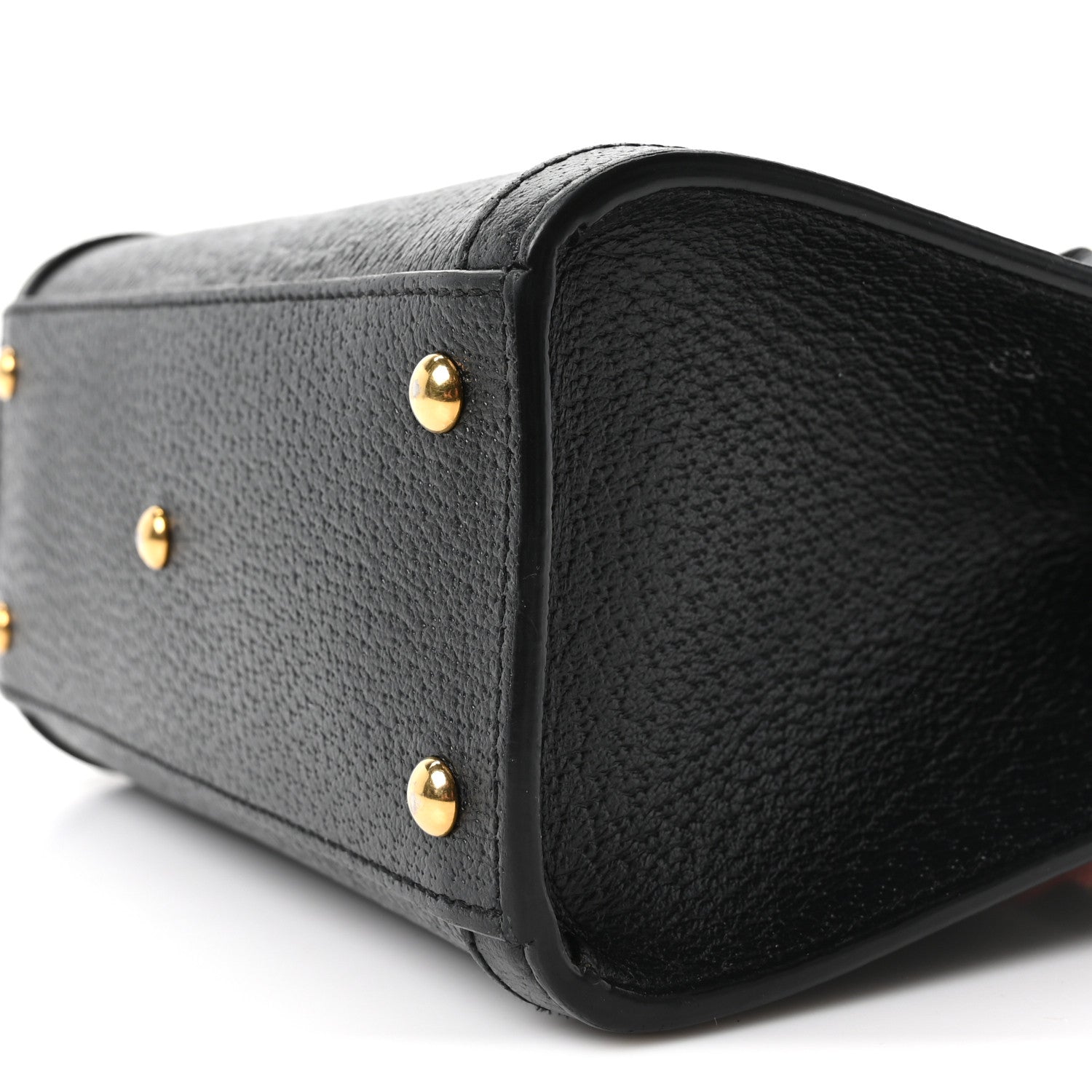 Textured Dollar Calfskin Web Mini Diana Tote Bag Black Dusty Grey