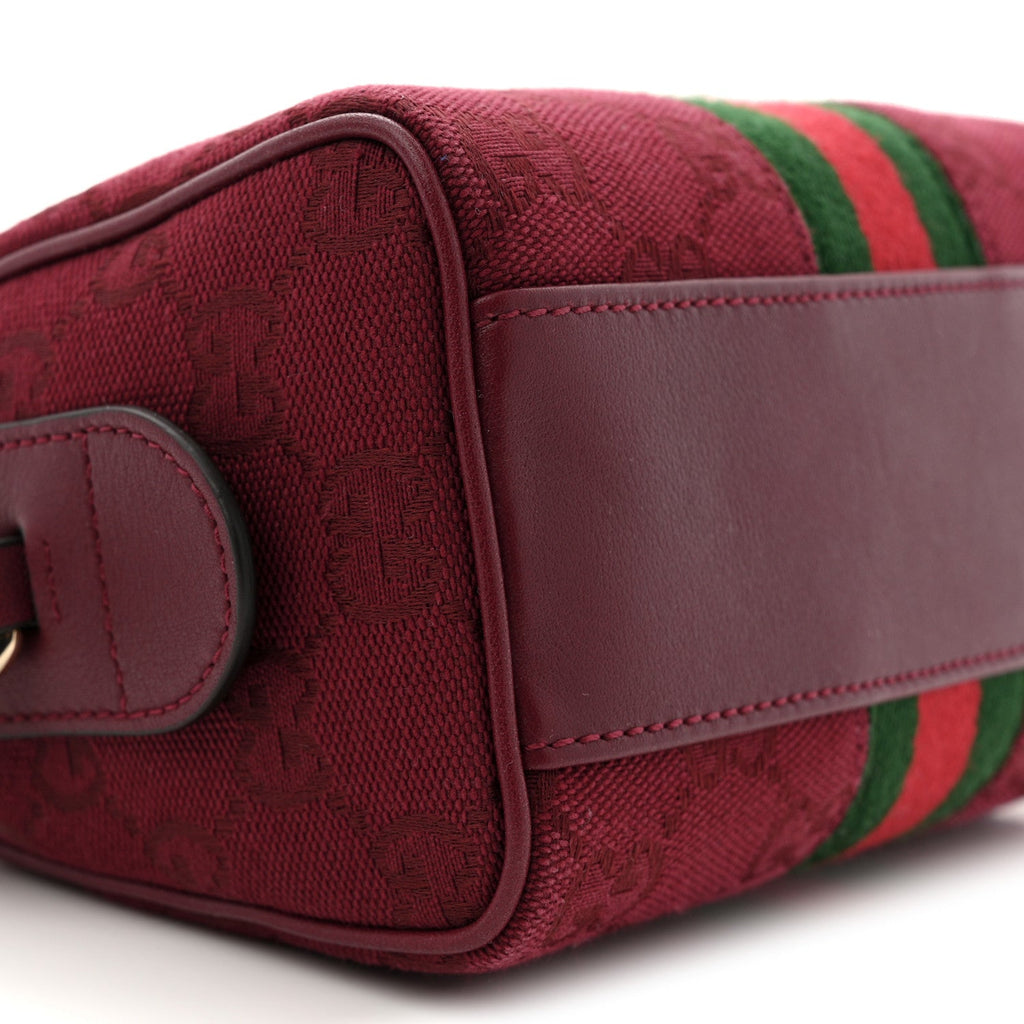 GG Supreme Monogram Textured Dollar Calfskin Web Super Mini Ophidia Top Handle Bowler Bag Rosso Ancora