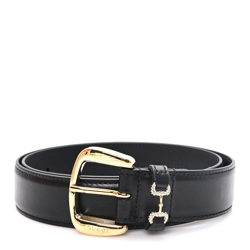 Plutone Calfskin Crystal Horsebit 30mm Belt 80 32 Black Crystal