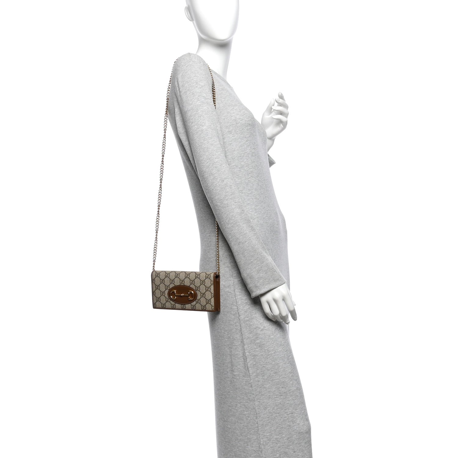 GG Supreme Monogram Azalea Calfskin Horsebit 1955 Wallet On Chain Beige Ebony Brown Sugar