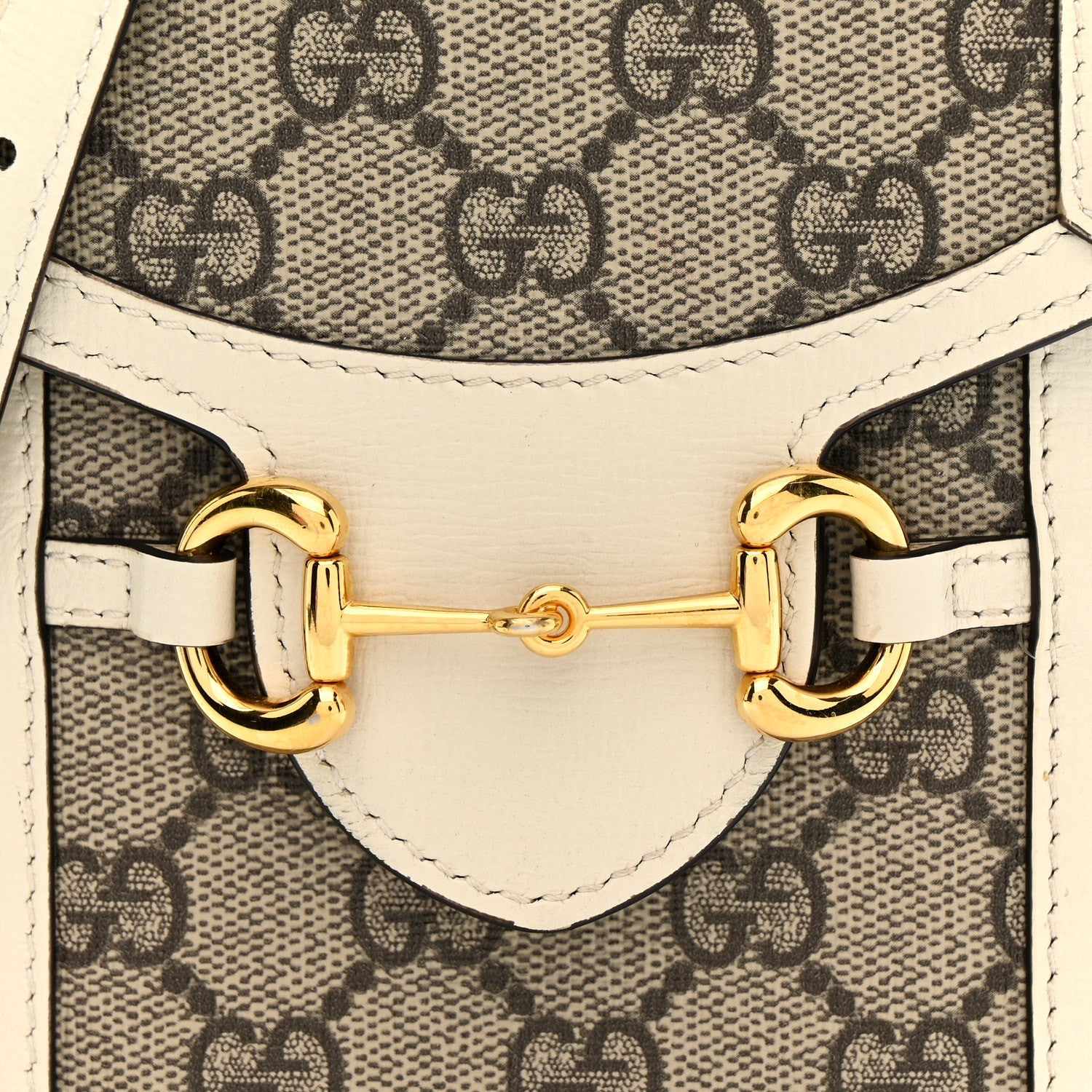 GG Supreme Monogram Azalea Calfskin Mini Horsebit 1955 Crossbody Bag Beige Ebony Mystic White
