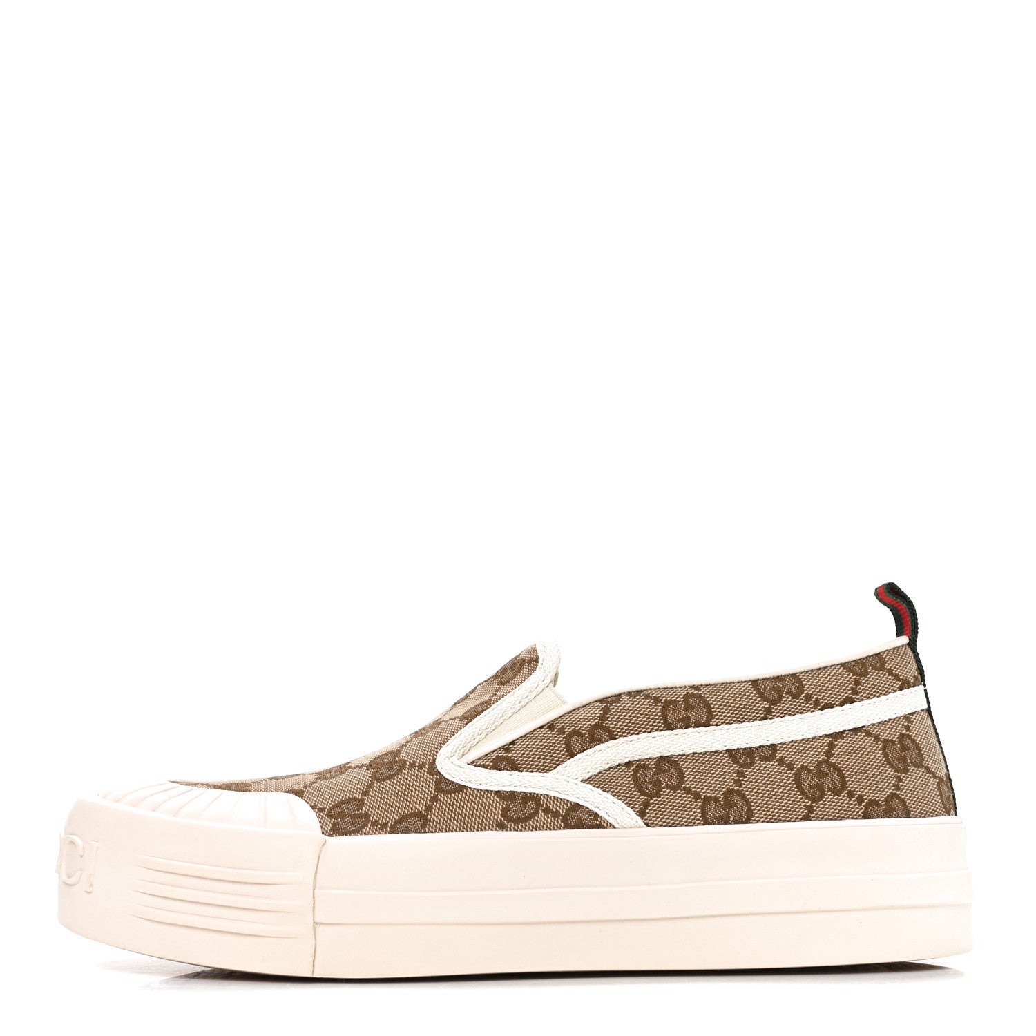 GG Monogram Womens Slip Sneakers 40 Beige Ebony Mystic White
