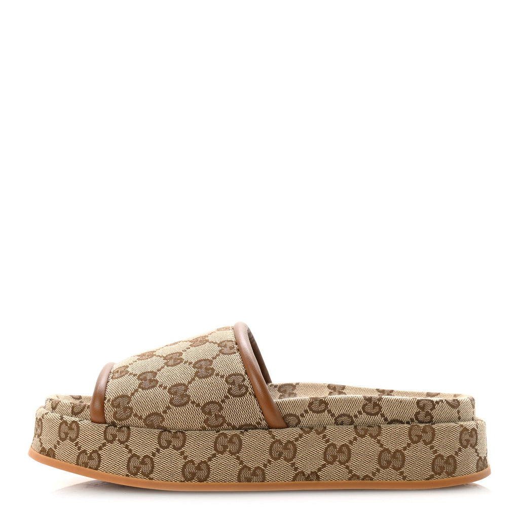 Original GG Canvas Monogram Womens GG Platform Sandals 38.5 Beige Ebony Sundial