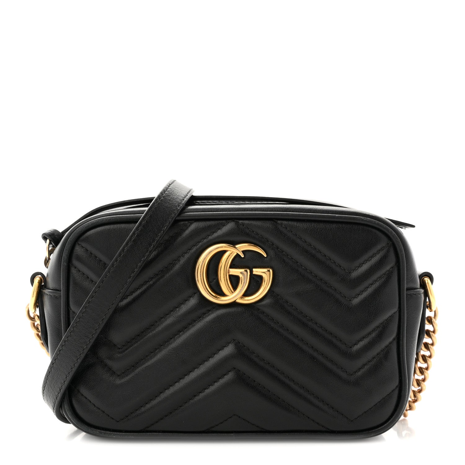 Calfskin Matelasse Mini GG Marmont Chain Shoulder Bag Black