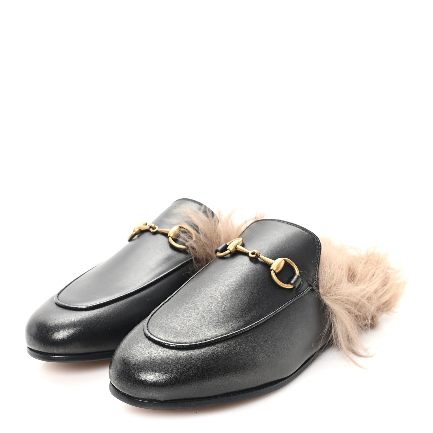 Calfskin Fur Womens Princetown Slippers 35 Black