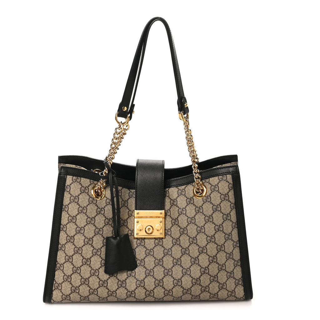 GG Supreme Monogram Medium Padlock Tote Black