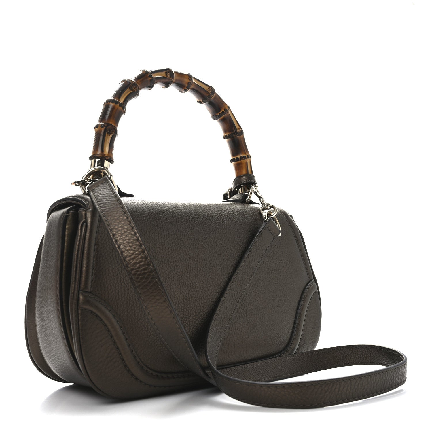 Metallic Calfskin Medium New Bamboo Top Handle Bag Bronze