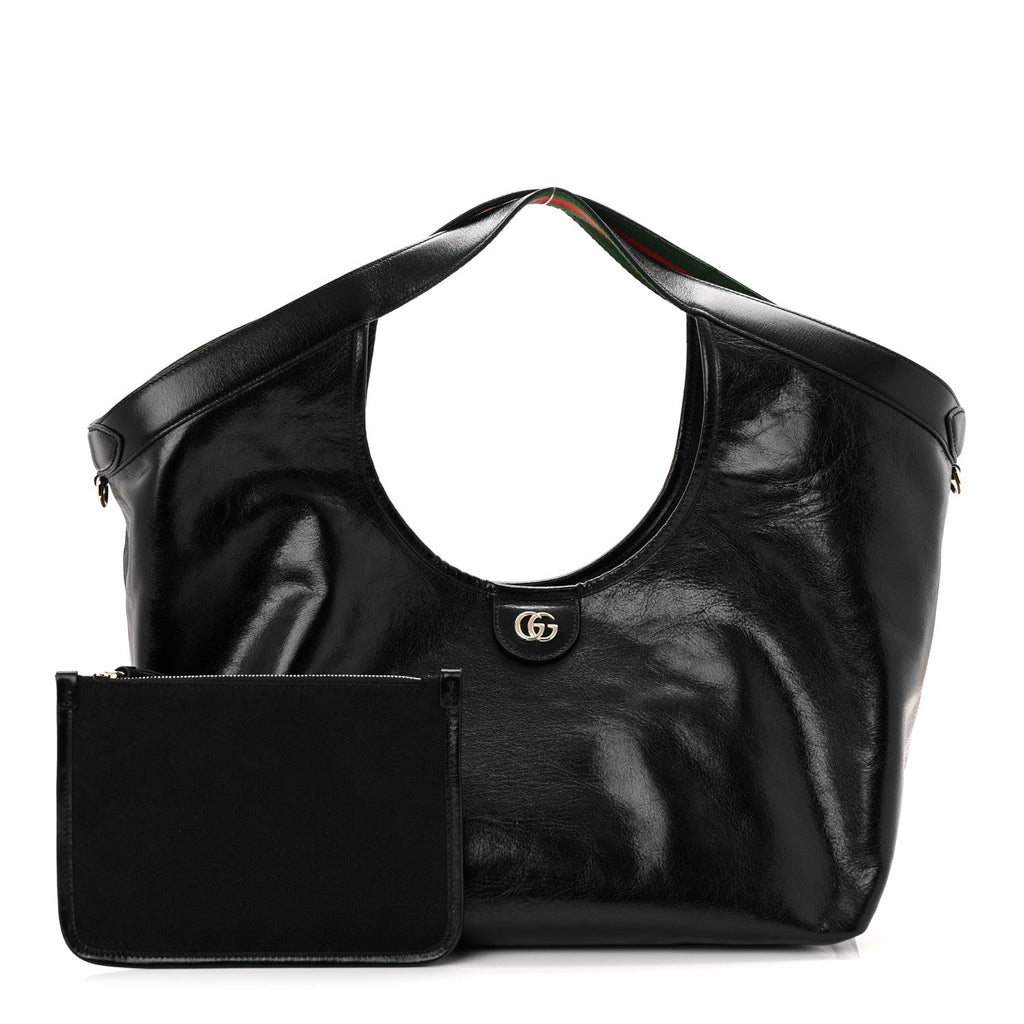 Soft Glossy Calfskin Large Giglio Tote Black