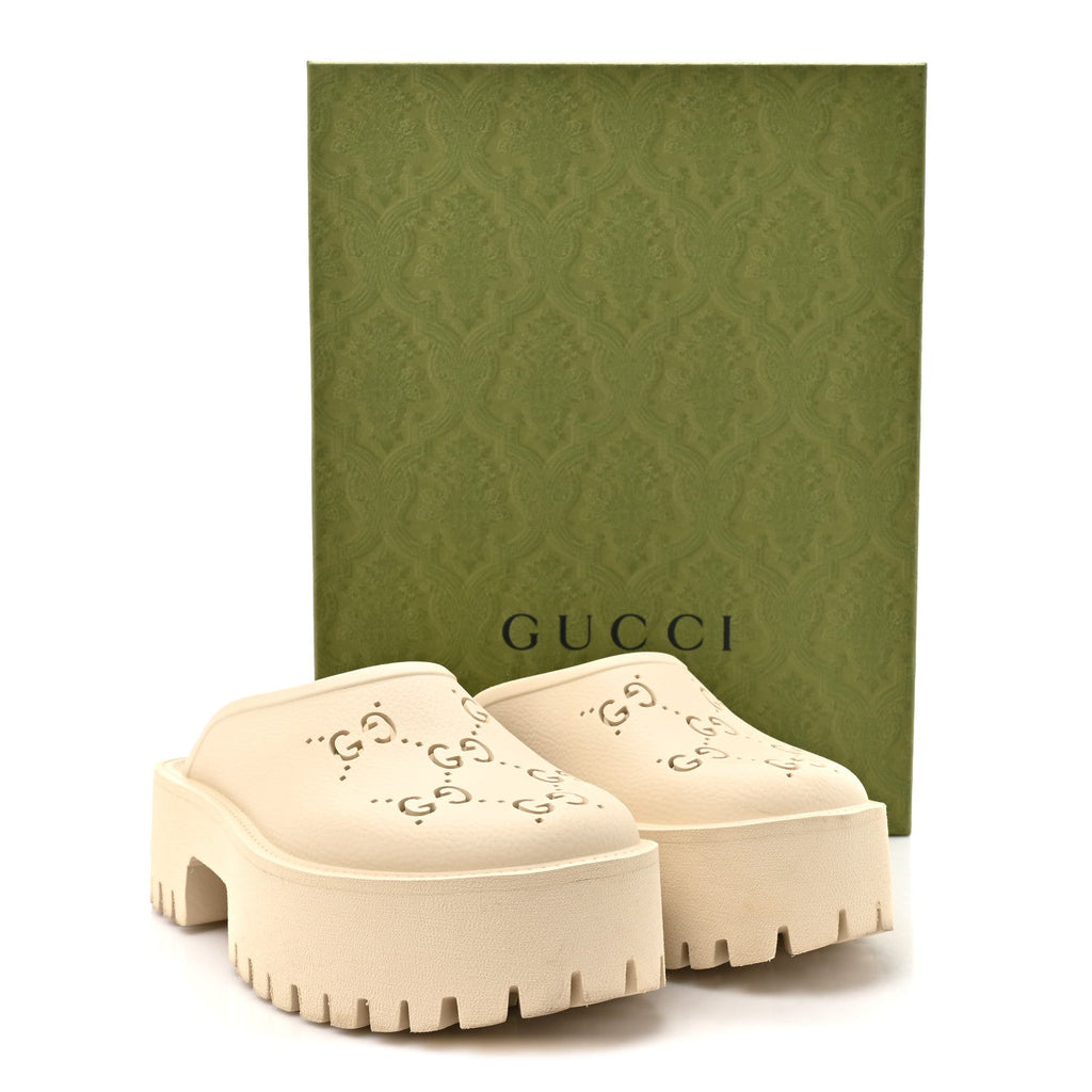 Rubber Monogram GG Go Through Platform Slide Clogs 38 Mystic White