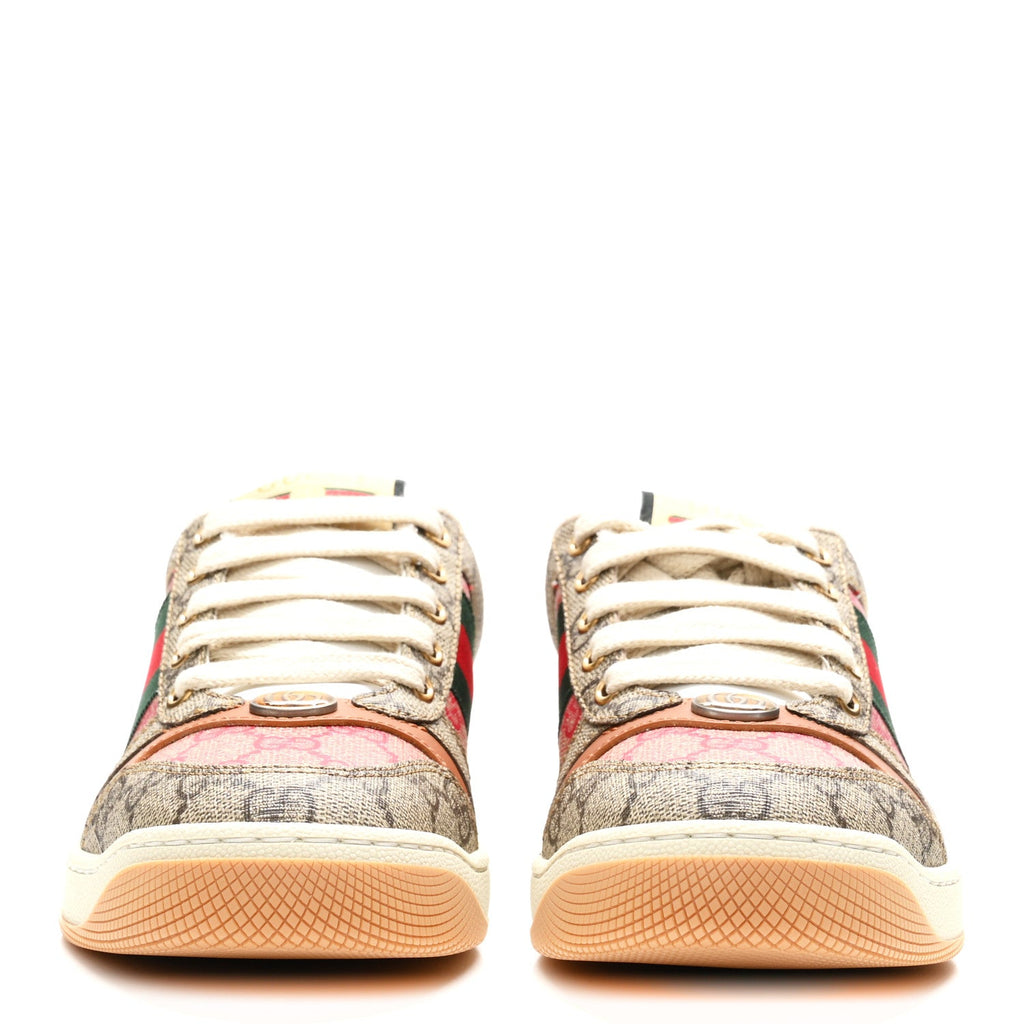 GG Supreme Monogram Harness Calfskin Web Womens Screener Sneakers 37 Beige Ebony Rosso Harness Brown