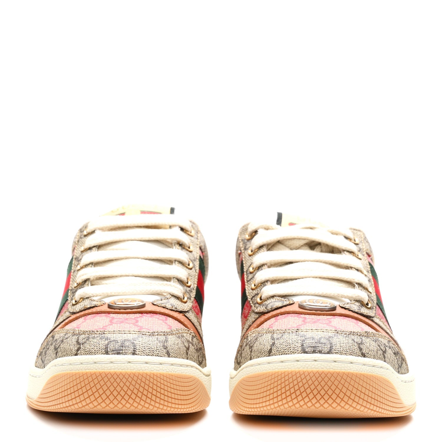 GG Supreme Monogram Harness Calfskin Web Womens Screener Sneakers 37 Beige Ebony Rosso Harness Brown