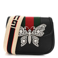 Calfskin Web Crystal Butterfly Stripe Small Totem Shoulder Bag Black