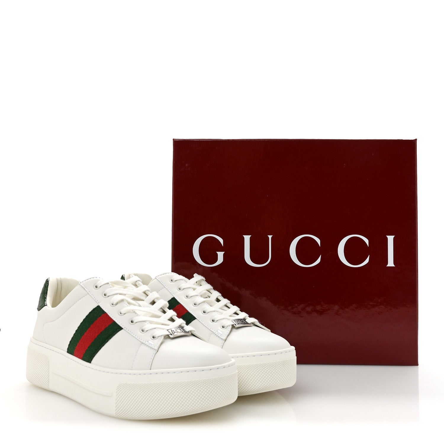 Ultralight Plume Calfskin Web Womens Ace Platform Sneakers 38.5 White