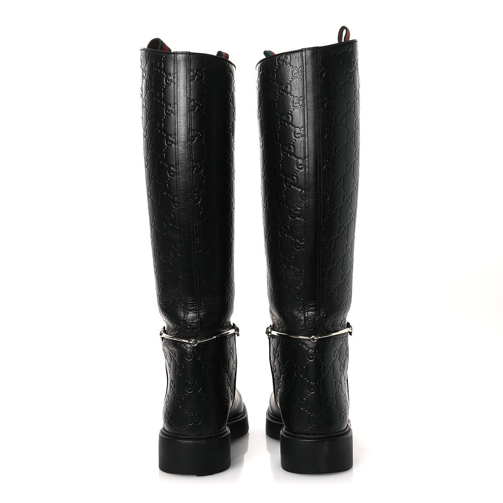 Guccissima Real Betis Glamour Calfskin Michelangelo Slim Horsebit Riding Boots 39.5 Black