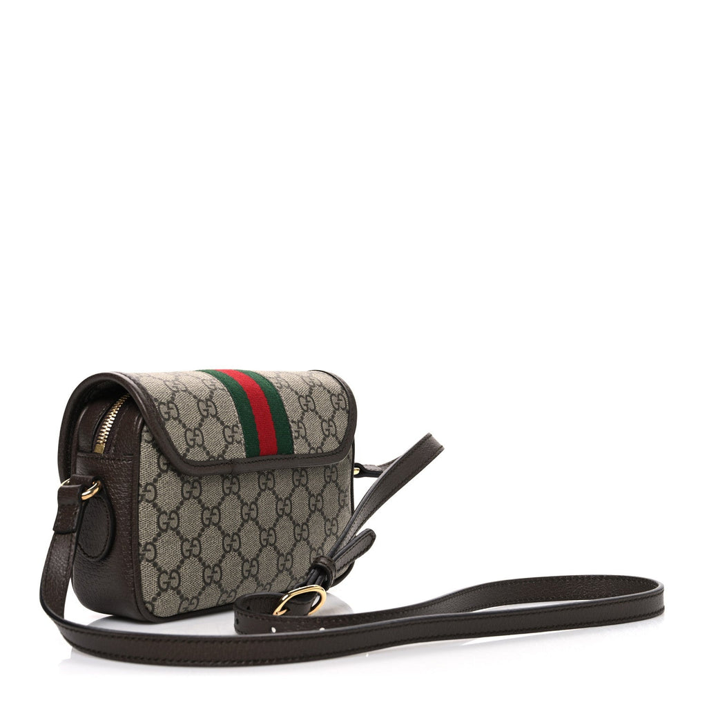 GG Supreme Monogram Textured Dollar Calfskin Mini Ophidia Flap Shoulder Bag Beige Ebony New Acero