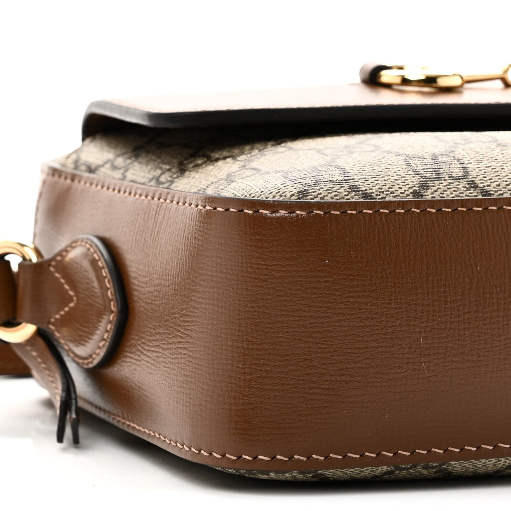 GG Supreme Monogram Small Horsebit 1955 Shoulder Bag Beige Brown Sugar