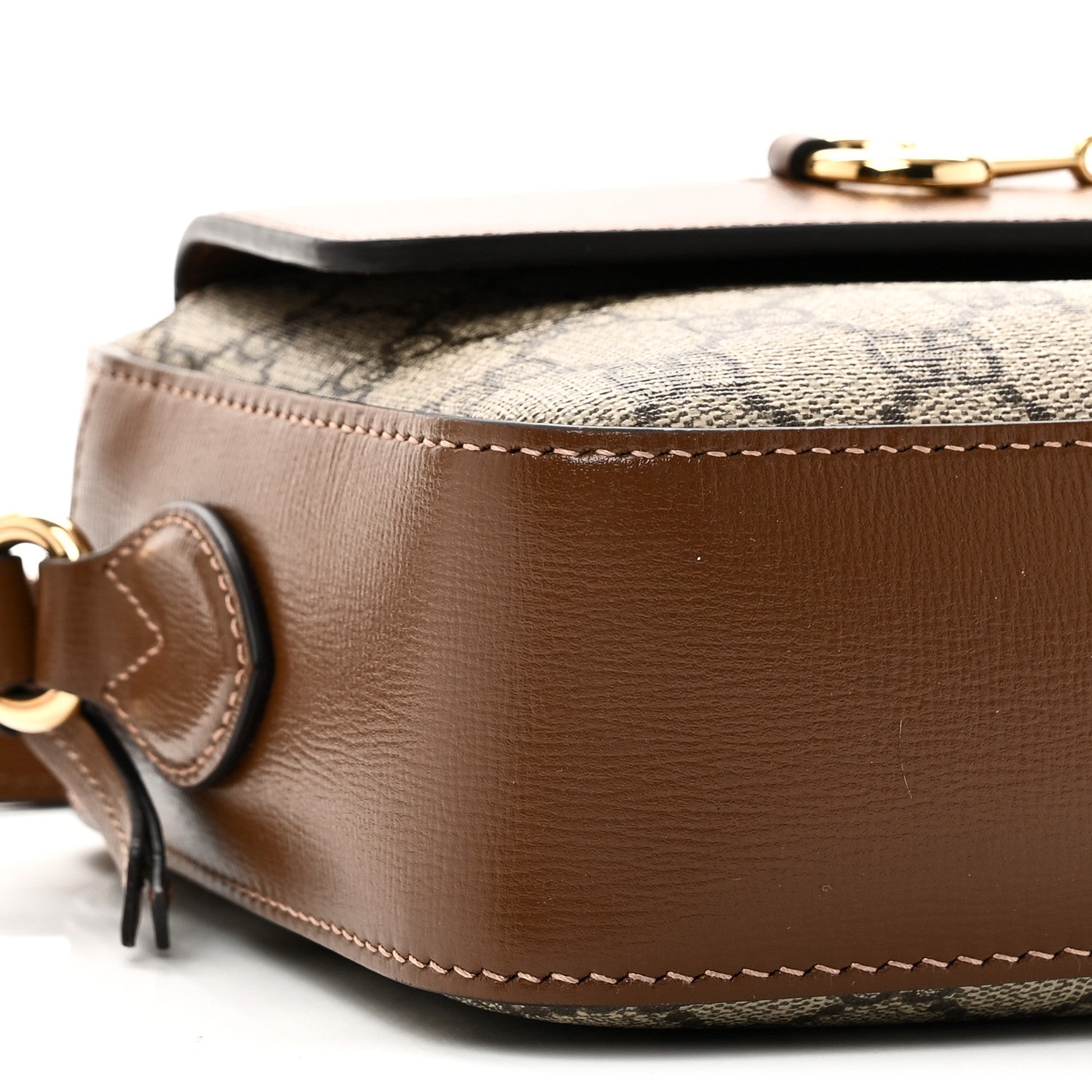 GG Supreme Monogram Small Horsebit 1955 Shoulder Bag Beige Brown Sugar