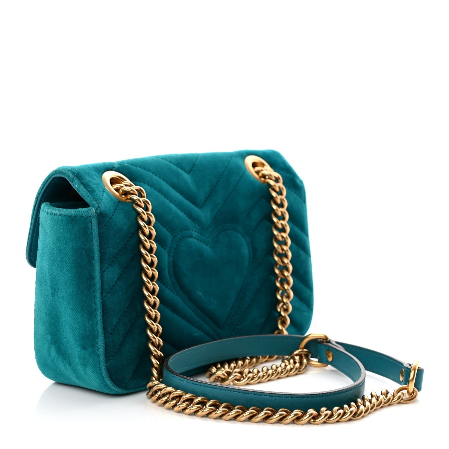 Velvet Matelasse Mini GG Marmont Shoulder Bag Pavone Cyan