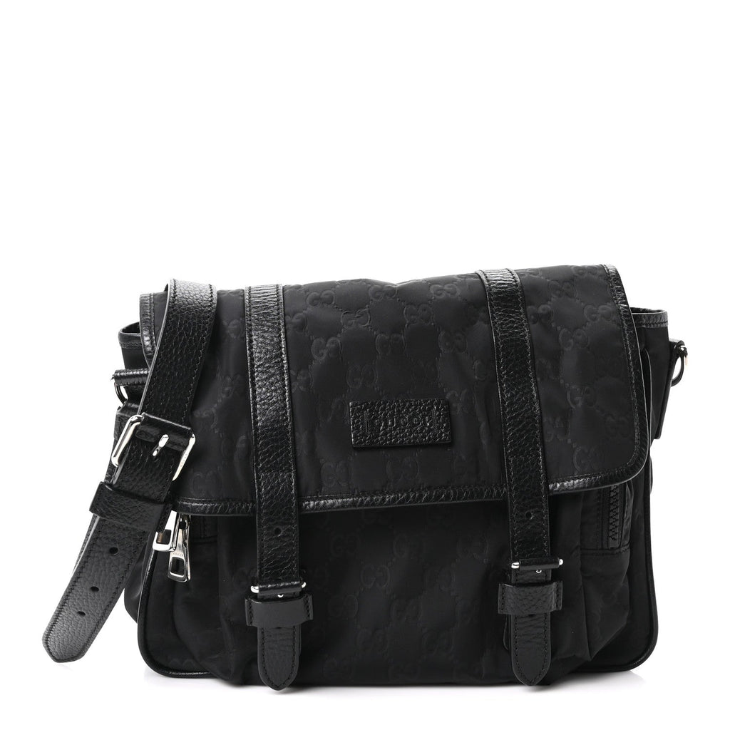 Nylon Monogram Double Buckle Flap Messenger Bag Black