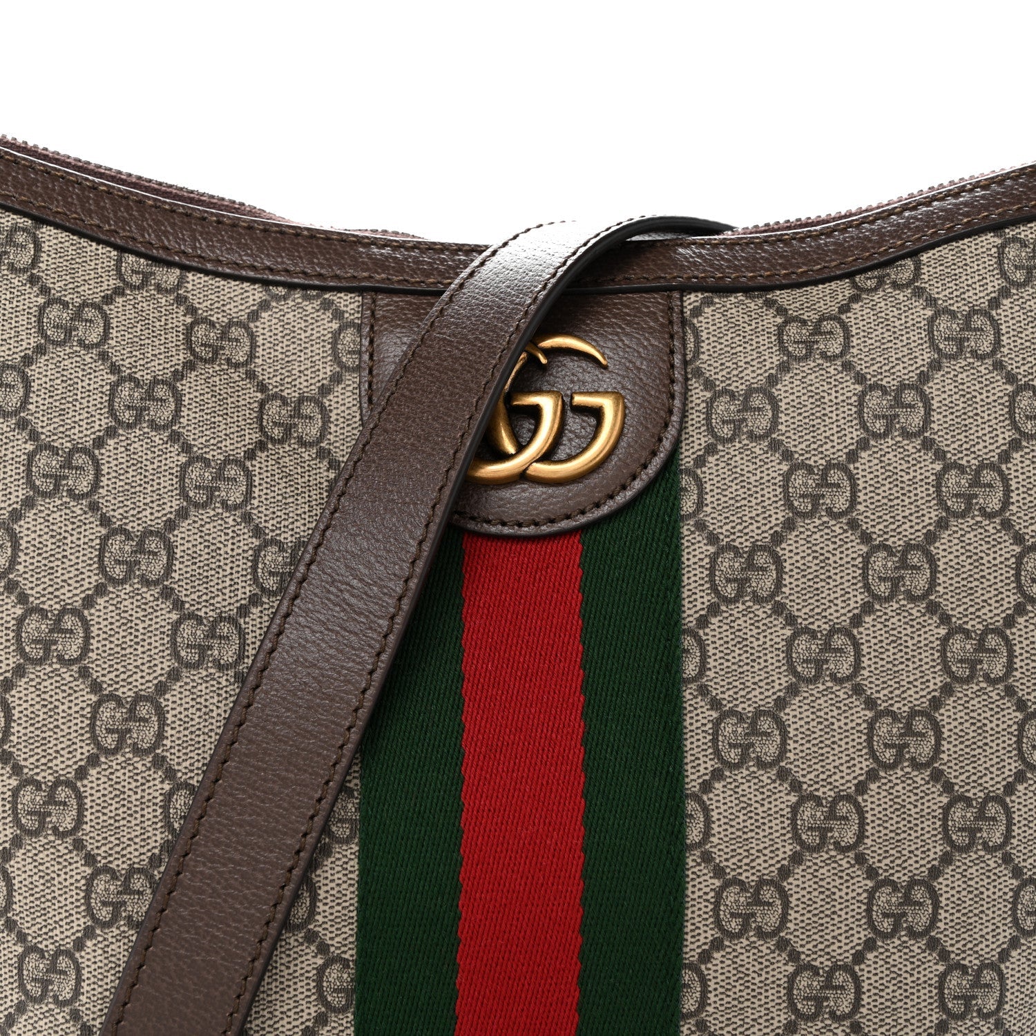 GG Supreme Monogram Web Small Ophidia Half Moon Hobo Brown