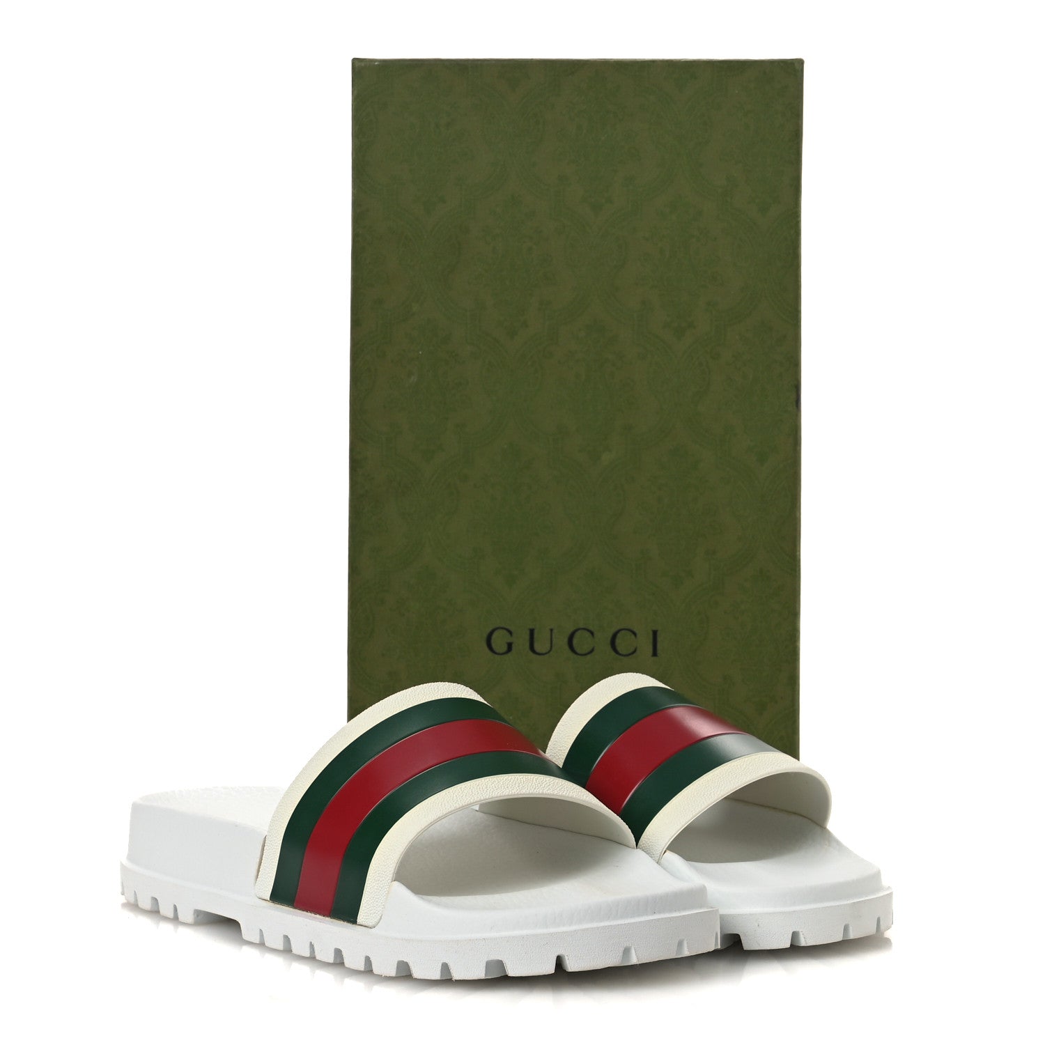 Rubber Web Mens Lug Sole Slide Sandals Great 10 White Green Red