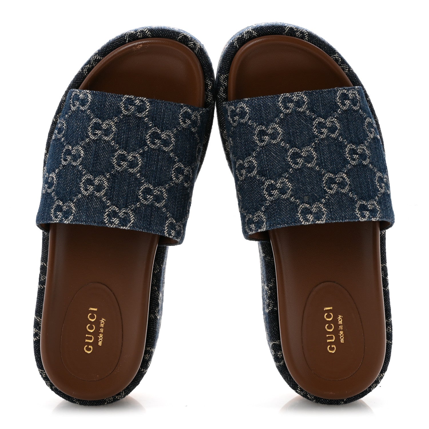 New Denim GG Monogram Angelina Platform 55mm Slide Sandals 36 Blue Tea