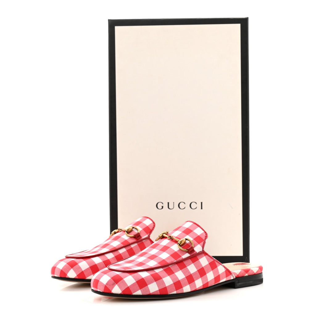 Cotton Gingham Womens Princetown Slippers 36 White Red