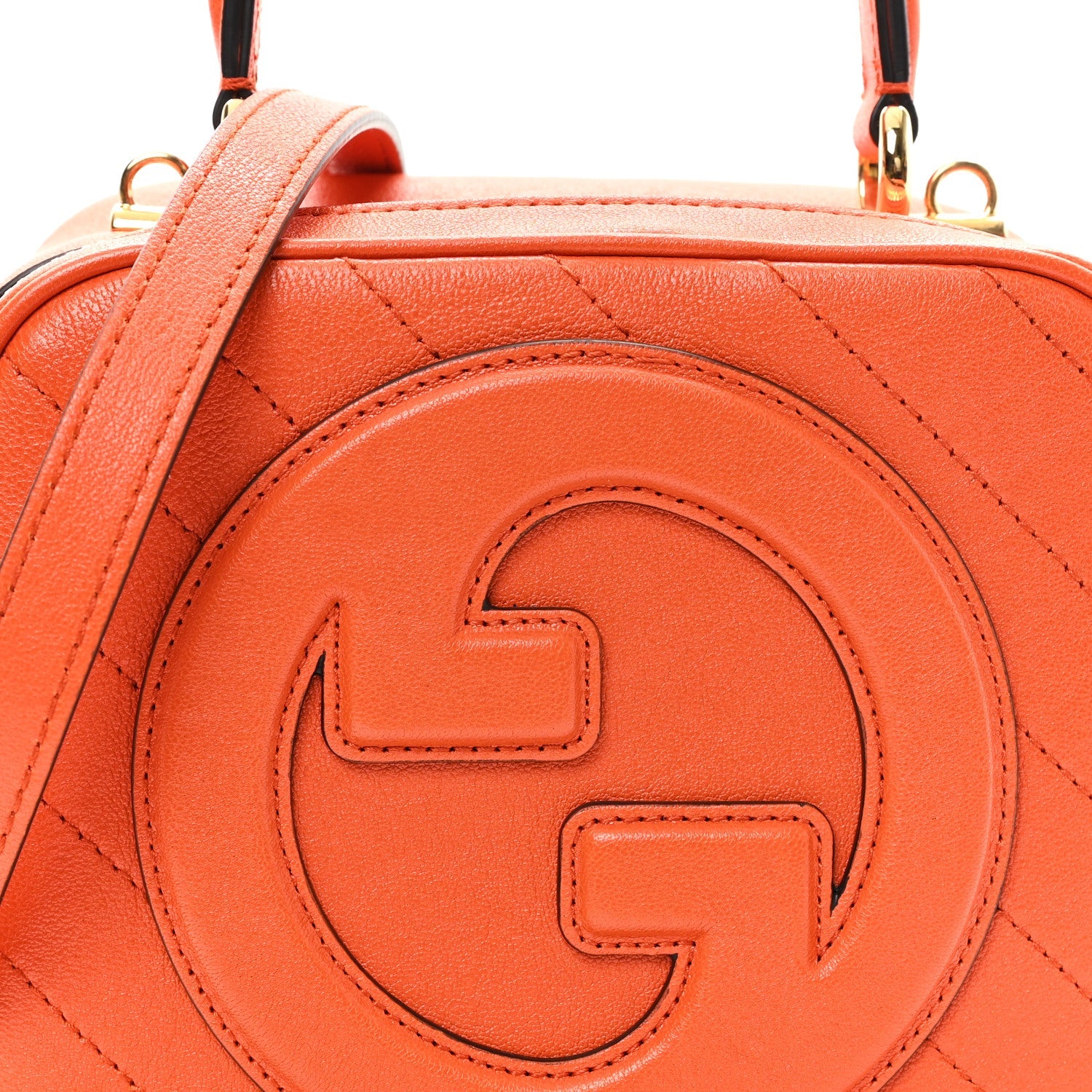 Sakai Be Green Calfskin Diagonal Stitched Blondie Top Handle Bag Orange
