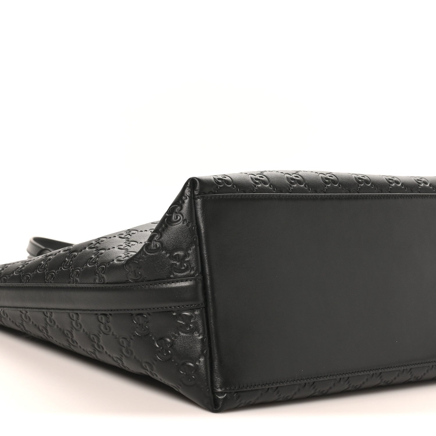 GG Calfskin Embossed Emblem Large Tote Bag Black