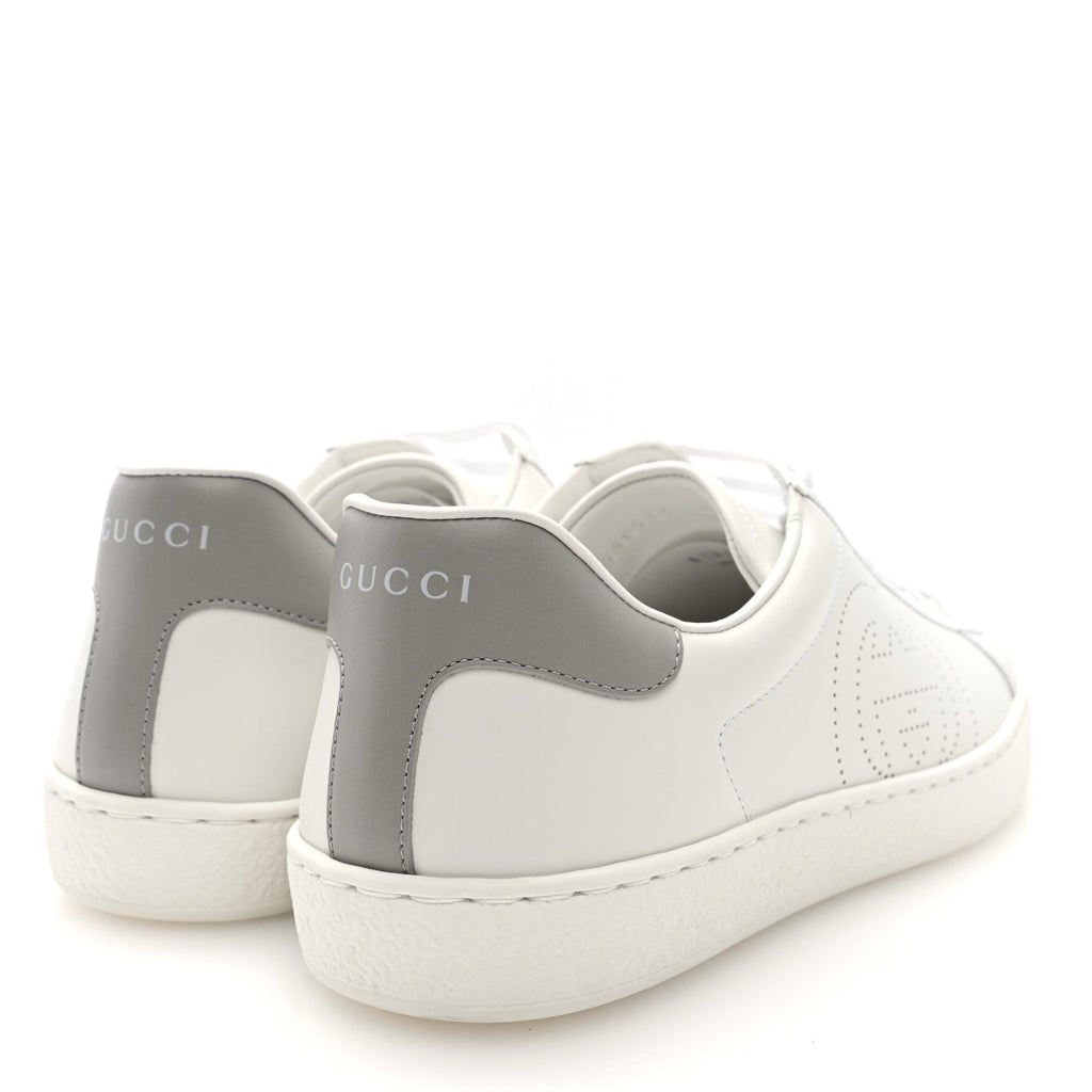 Calfskin Interlocking G Perforated Mens Ace Sneakers 8 White Grey Sky
