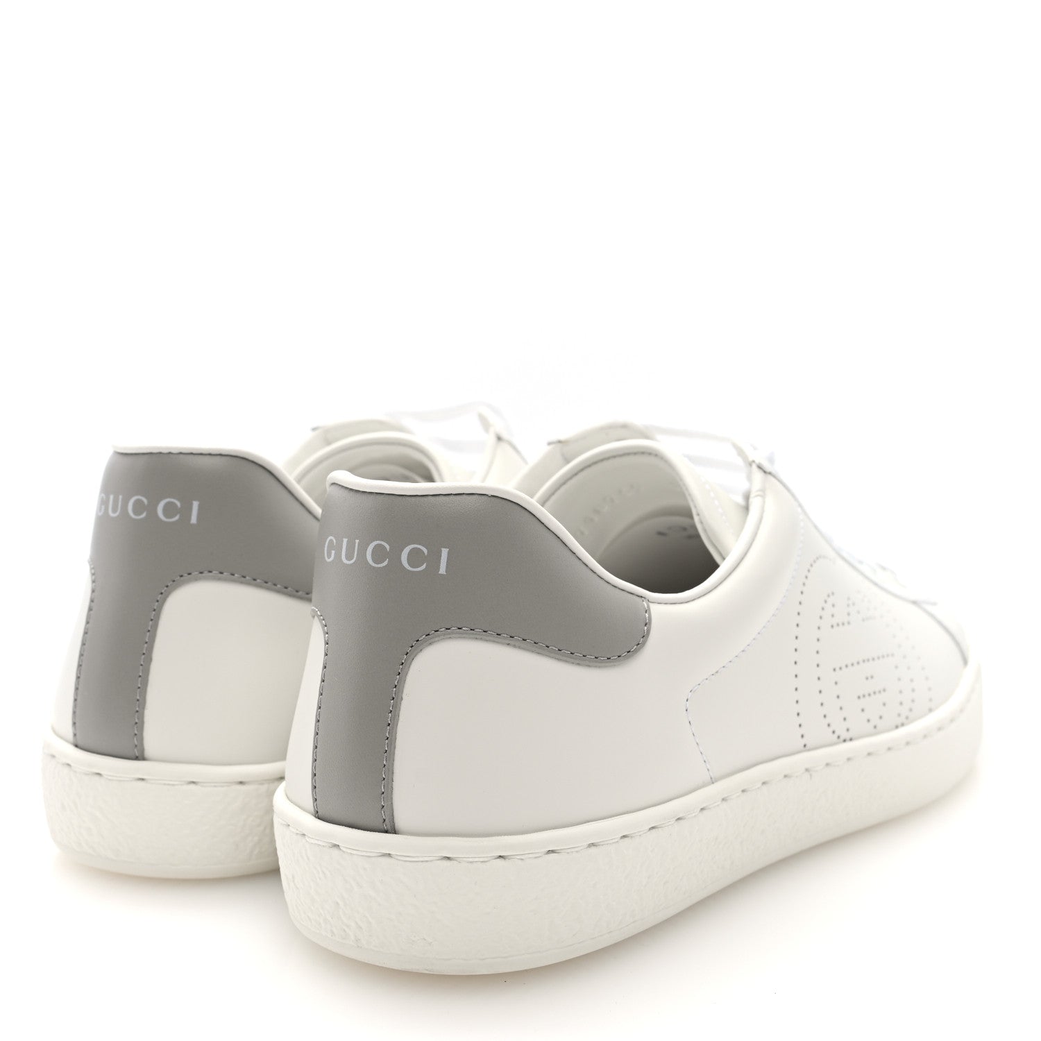 Calfskin Interlocking G Perforated Mens Ace Sneakers 8 White Grey Sky