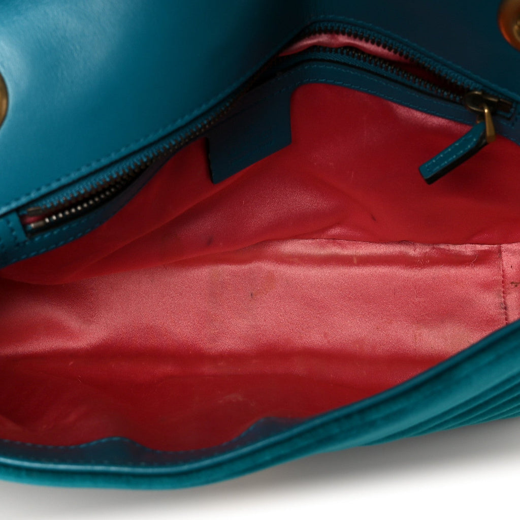 Velvet Matelasse Small GG Marmont Shoulder Bag Pavone Cyan