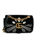 Velvet Matelasse Marquise Crystals Embroidered Small GG Marmont Shoulder Bag Black