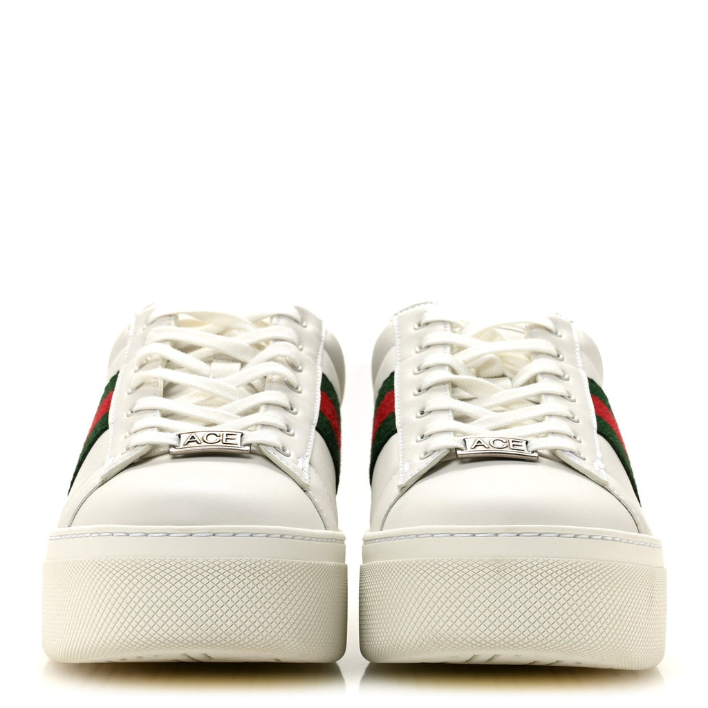 Ultralight Plume Calfskin Web Womens Ace Platform Sneakers 38.5 White