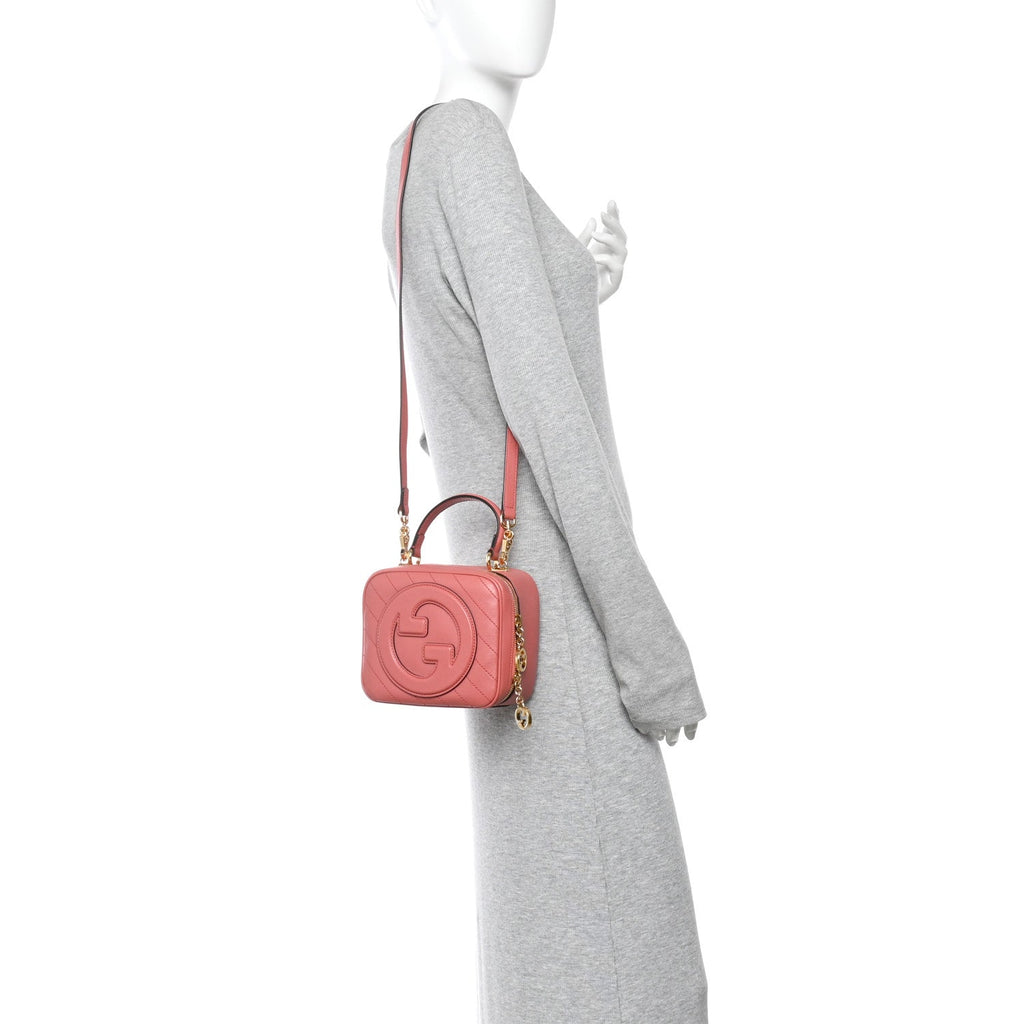 Sakai Be Green Calfskin Diagonal Stitched Blondie Top Handle Bag Pink