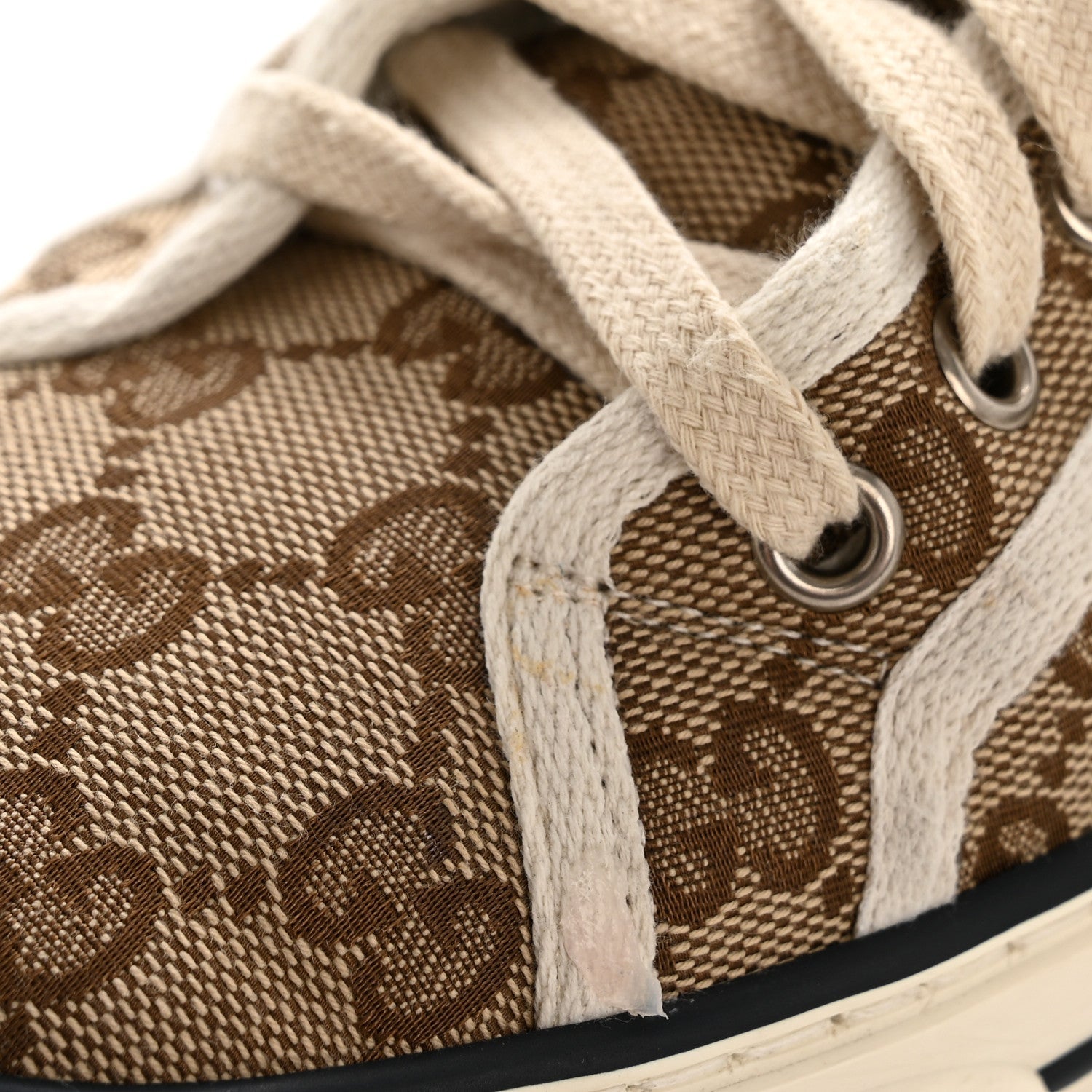 GG Monogram Web Womens 1977 Tennis Sneakers 40.5 Beige Ebony Mystic White
