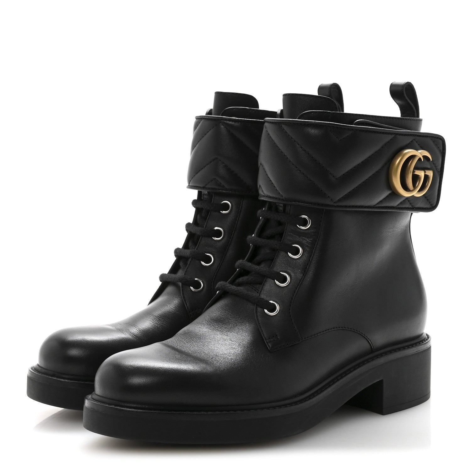 Flores Calfskin Nappa Matelasse GG 40mm Ankle Boots 37.5 Black